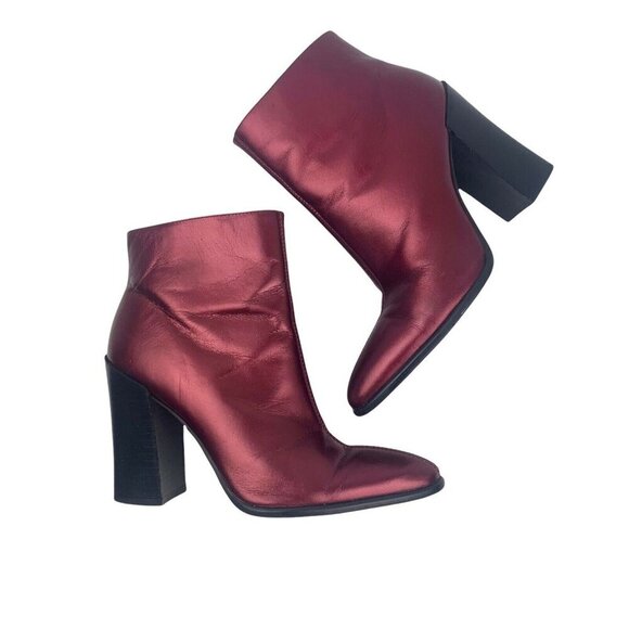 Bakers Shoes - Vintage BAKERS Leather Metallic Maroon Red high Ladies Ankle Boots Size 5.5B 90s